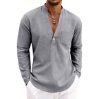 Miguel - Men's V-Neck Mandarin Collar Pullover Shirt
