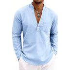 Miguel - Men's V-Neck Mandarin Collar Pullover Shirt