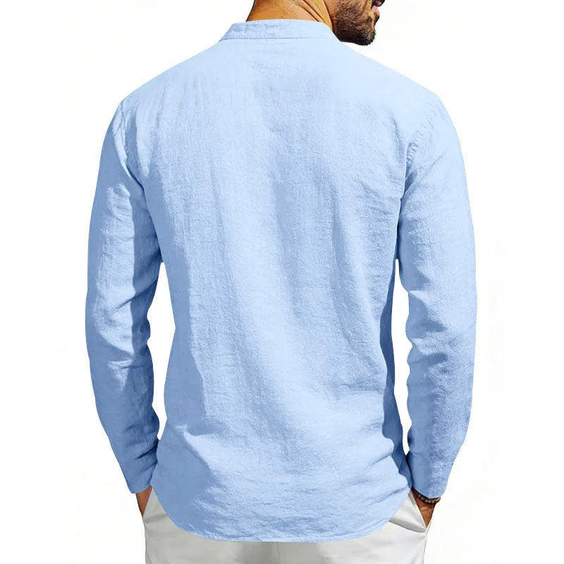 Miguel - Men's V-Neck Mandarin Collar Pullover Shirt