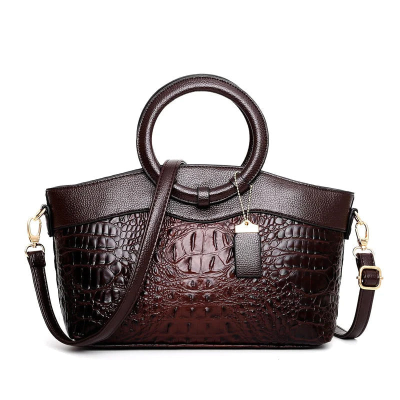 Mila - Women's Croc-Embossed Mixed-Texture Handbag