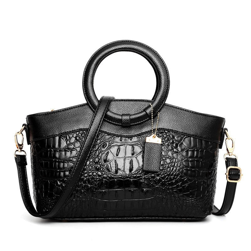Mila - Women's Croc-Embossed Mixed-Texture Handbag