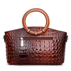 Mila - Women's Croc-Embossed Mixed-Texture Handbag