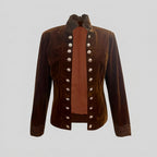 Milani - Women's Lace-Cuff Double-Breasted Velvet Jacket