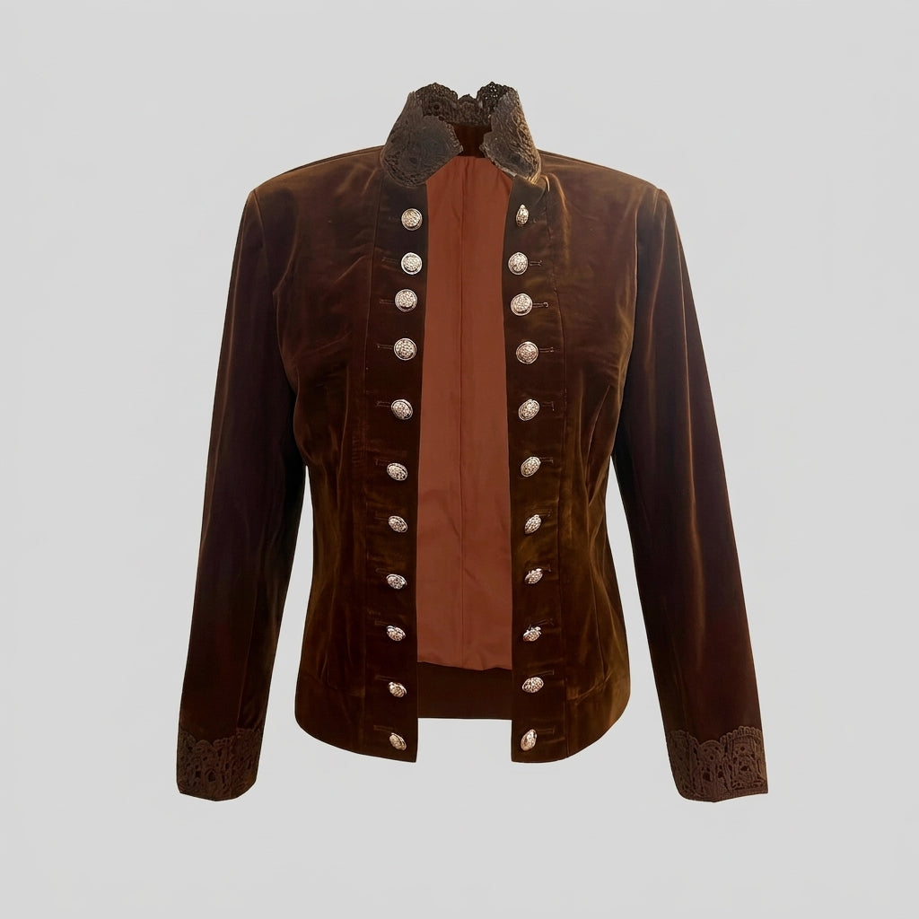 Milani - Women's Lace-Cuff Double-Breasted Velvet Jacket