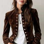 Milani - Women's Lace-Cuff Double-Breasted Velvet Jacket