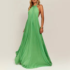 Miley - Women's Halter Neck Pleated Backless Maxi Dress