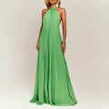 Miley - Women's Halter Neck Pleated Backless Maxi Dress