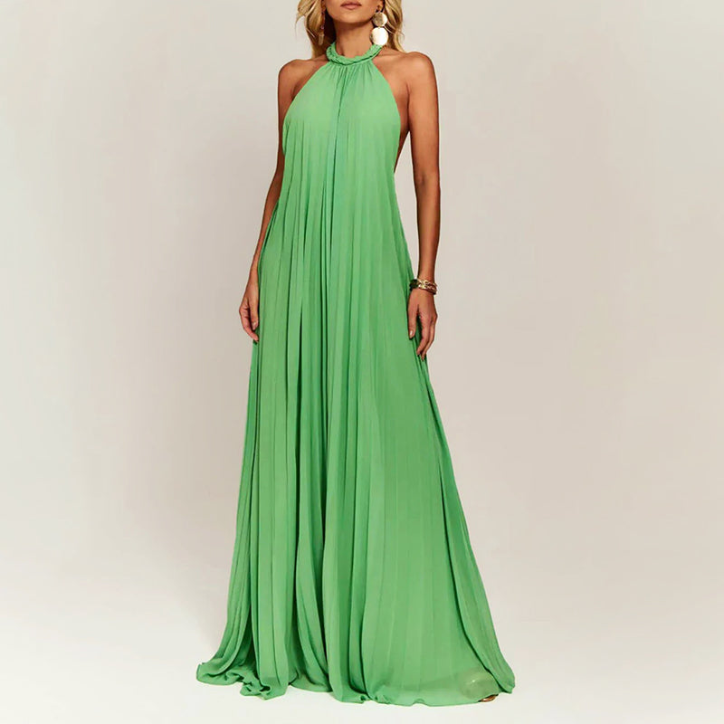 Miley - Women's Halter Neck Pleated Backless Maxi Dress