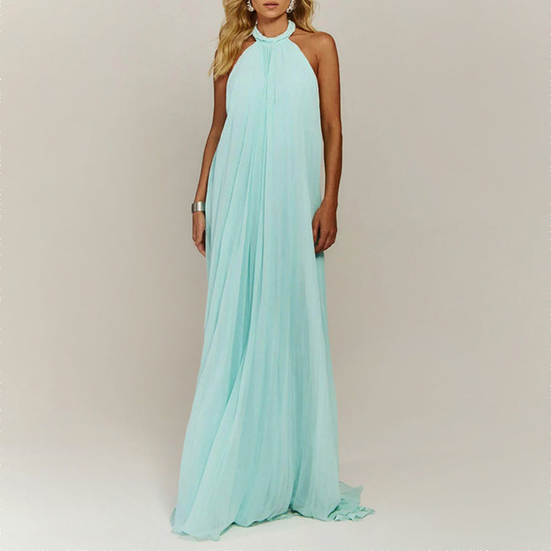 Miley - Women's Halter Neck Pleated Backless Maxi Dress