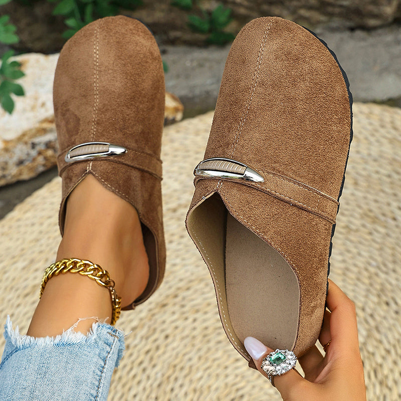 Minnie - Women’s Suede Metal Accent Clog-Style Mules