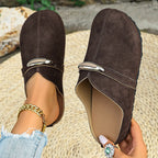 Minnie - Women’s Suede Metal Accent Clog-Style Mules