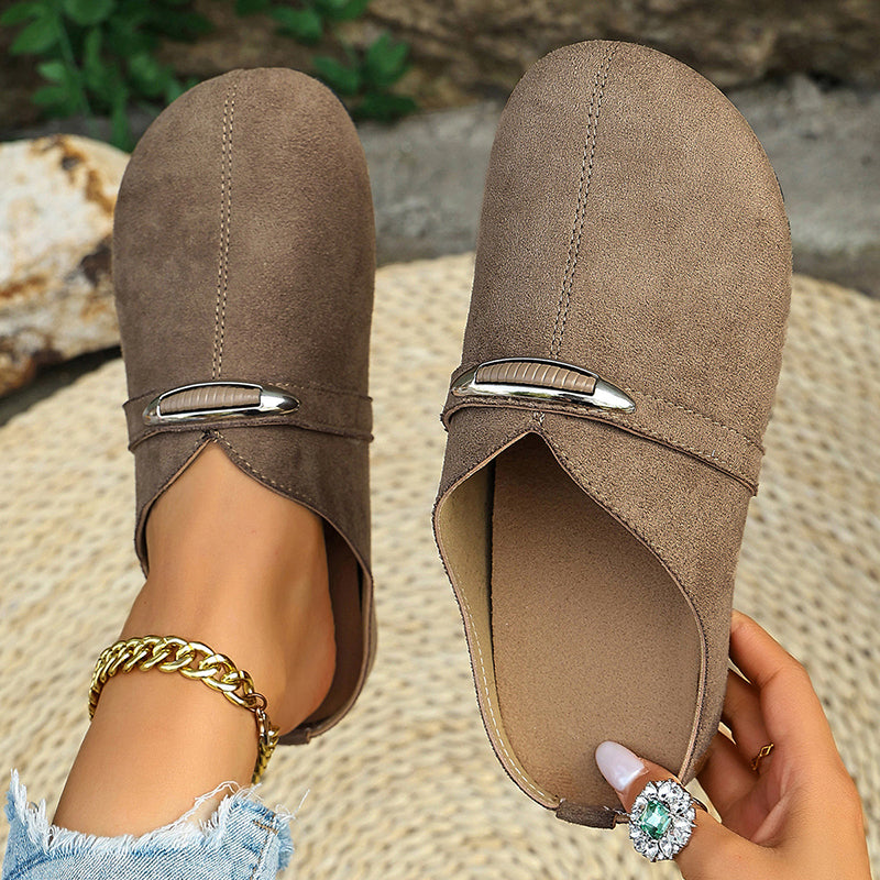 Minnie - Women’s Suede Metal Accent Clog-Style Mules