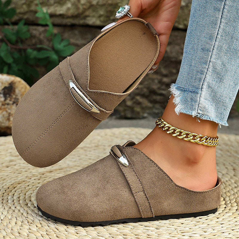 Minnie - Women’s Suede Metal Accent Clog-Style Mules