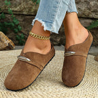 Minnie - Women’s Suede Metal Accent Clog-Style Mules