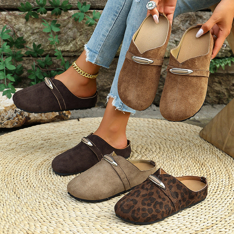 Minnie - Women’s Suede Metal Accent Clog-Style Mules