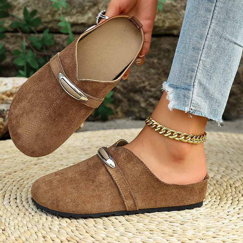 Minnie - Women’s Suede Metal Accent Clog-Style Mules