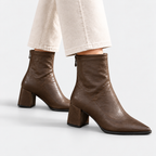 Molly - Women's Pointed-Toe Block Heel Ankle Boots with Back Zip