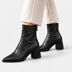 Molly - Women's Pointed-Toe Block Heel Ankle Boots with Back Zip