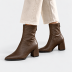 Molly - Women's Pointed-Toe Block Heel Ankle Boots with Back Zip