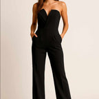 Naomi - Women's Heart-neckline Strap Wide-Leg Jumpsuit