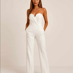 Naomi - Women's Heart-neckline Strap Wide-Leg Jumpsuit
