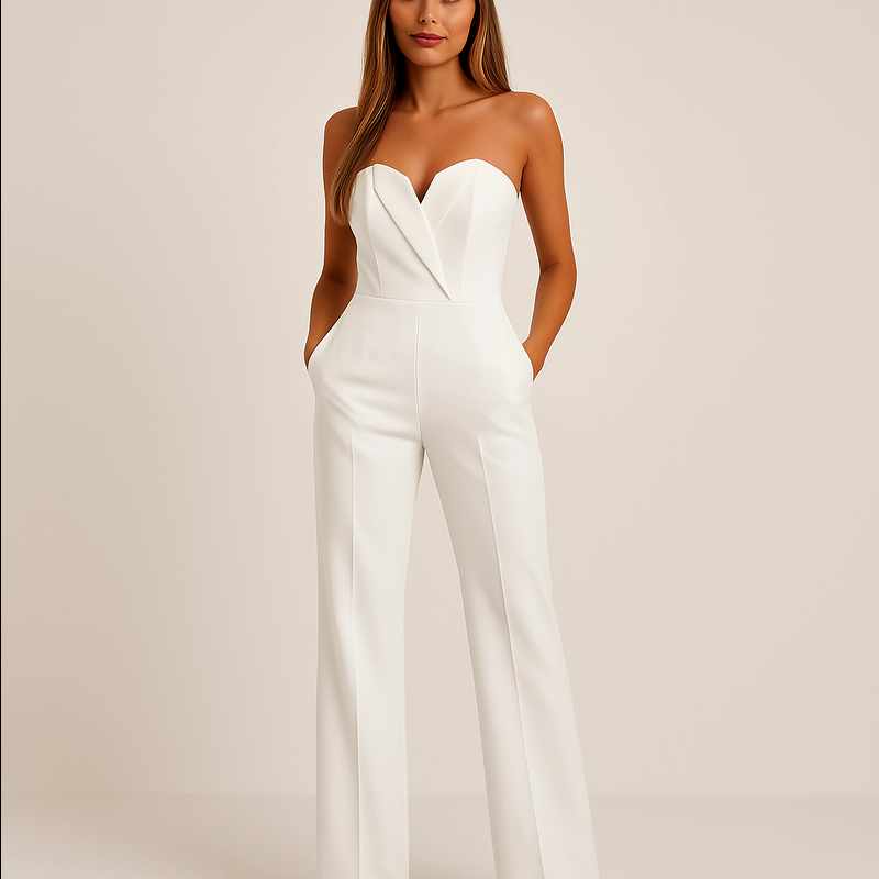 Naomi - Women's Heart-neckline Strap Wide-Leg Jumpsuit