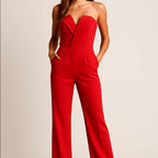 Naomi - Women's Heart-neckline Strap Wide-Leg Jumpsuit