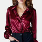 Natalie - Women's Satin Button-Down Blouse