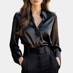 Natalie - Women's Satin Button-Down Blouse