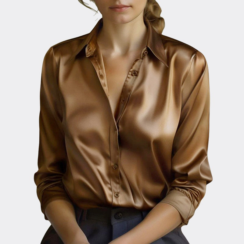 Natalie - Women's Satin Button-Down Blouse