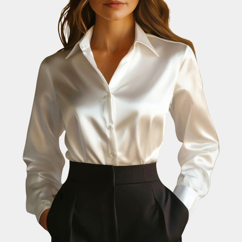 Natalie - Women's Satin Button-Down Blouse