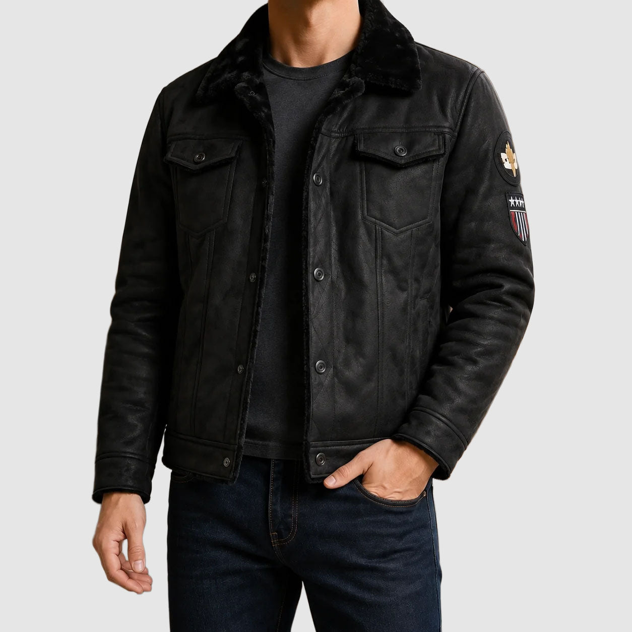 Nathaniel - Men's Fleece-Lined Leather Trucker Jacket