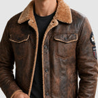 Nathaniel - Men's Fleece-Lined Leather Trucker Jacket