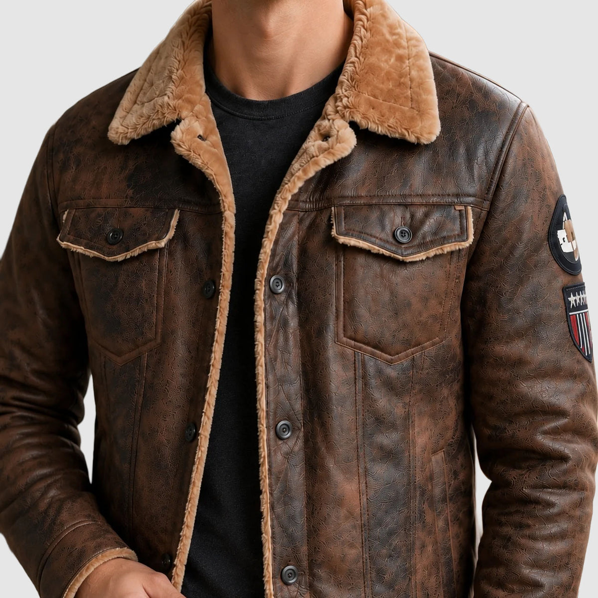 Nathaniel - Men's Fleece-Lined Leather Trucker Jacket