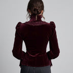 Nina - Women's Victorian Velvet High-Neck Long Sleeve Ruffle Blouse