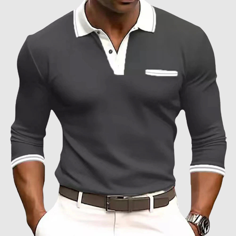 Nolan - Men's Contrast Trim Long Sleeve Polo Shirt
