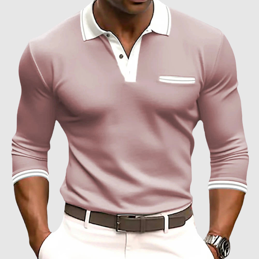 Nolan - Men's Contrast Trim Long Sleeve Polo Shirt