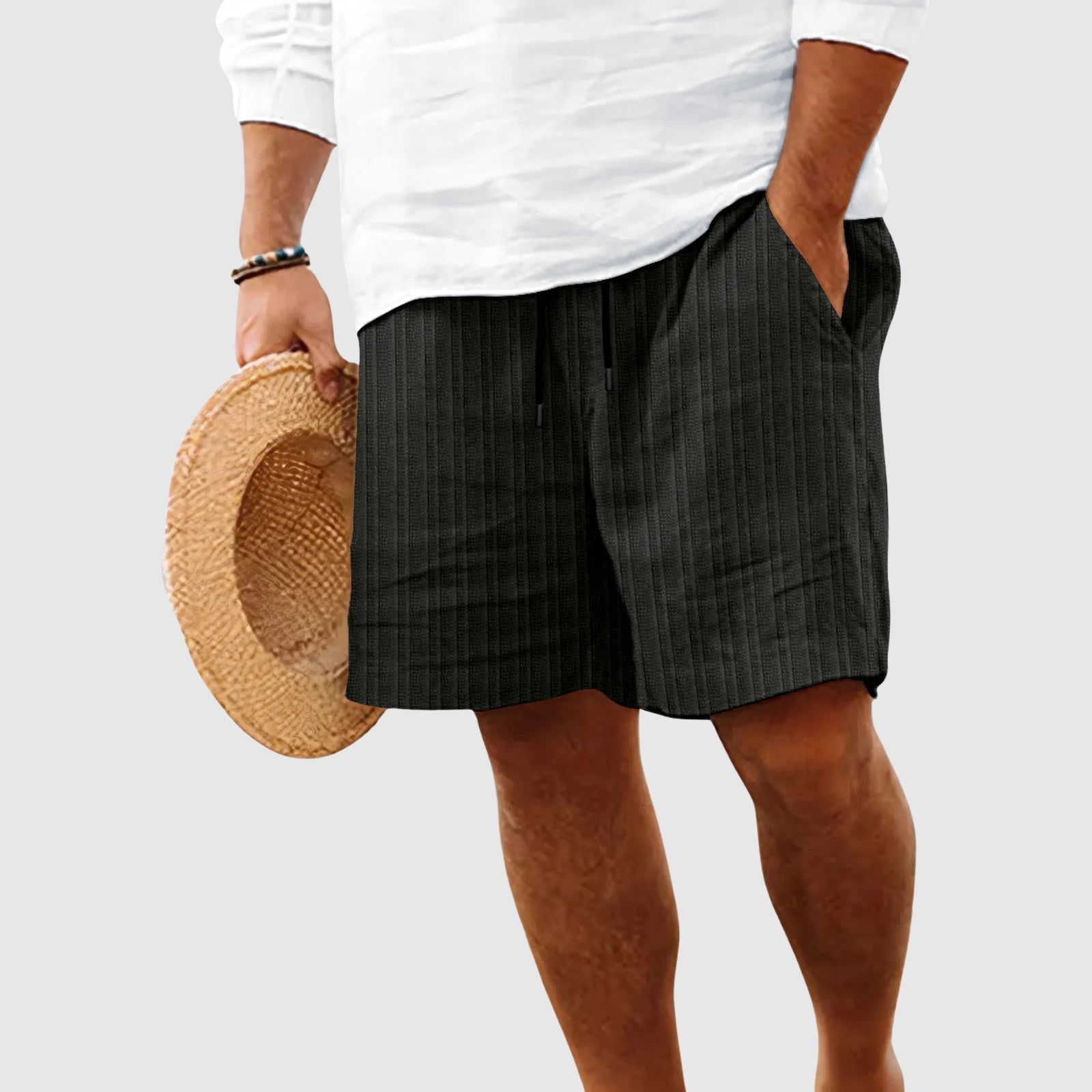 Nolan - Men's Vertical Stripe Drawstring Summer Shorts