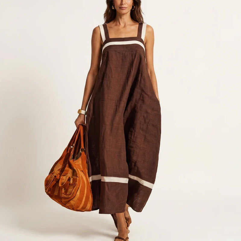 Nora - Women's Cotton-Linen Square Neck Resort Maxi Dress