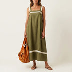Nora - Women's Cotton-Linen Square Neck Resort Maxi Dress