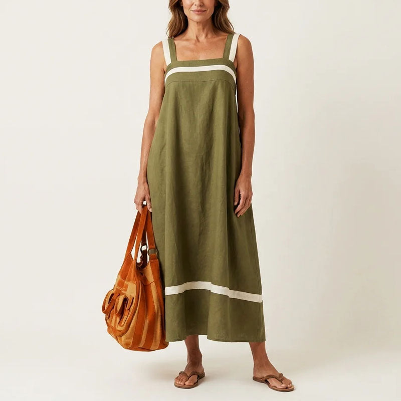 Nora - Women's Cotton-Linen Square Neck Resort Maxi Dress