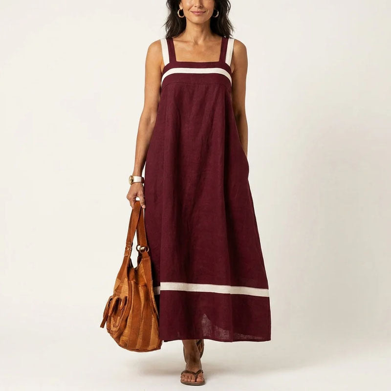 Nora - Women's Cotton-Linen Square Neck Resort Maxi Dress