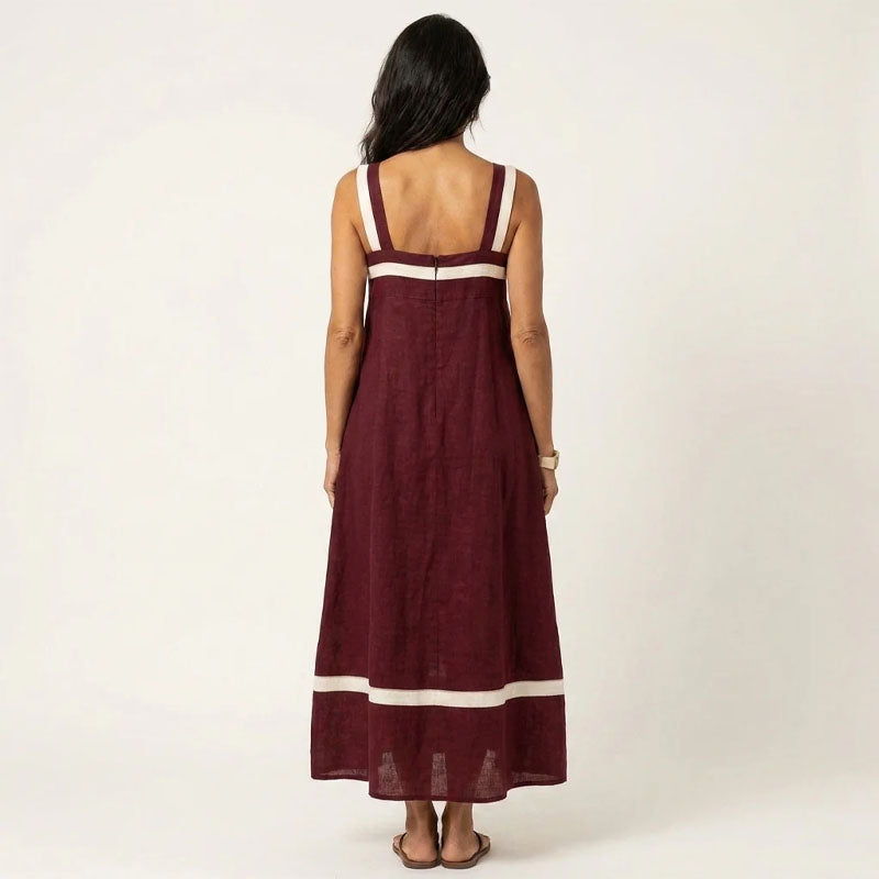 Nora - Women's Cotton-Linen Square Neck Resort Maxi Dress
