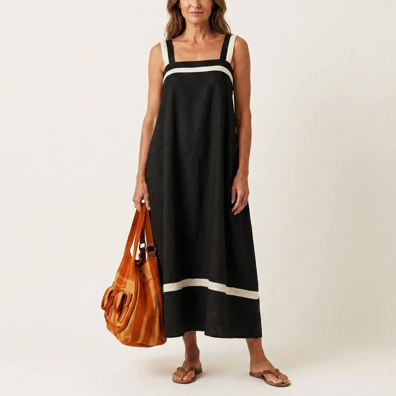Nora - Women's Cotton-Linen Square Neck Resort Maxi Dress