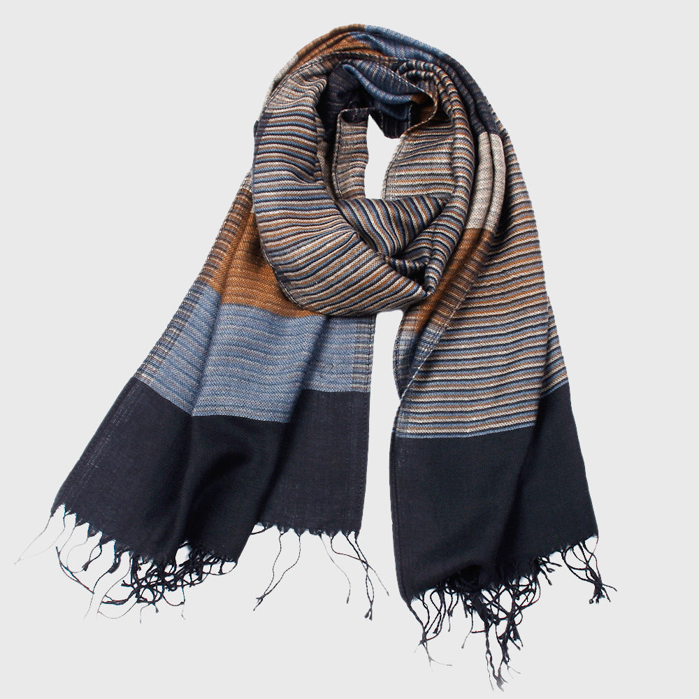 Oakley - Multi-Texture Striped Fringed Scarf