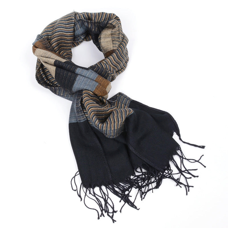Oakley - Multi-Texture Striped Fringed Scarf