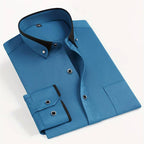 Parker - Men's Contrast Trim Long Sleeve Dress Shirt
