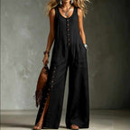 Pauline - Women’s Linen Wide-Leg Button Jumpsuit