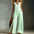 Pauline - Women’s Linen Wide-Leg Button Jumpsuit