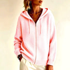 Pearl - Women's Hooded Full-Zip Ribbed Knit Cardigan